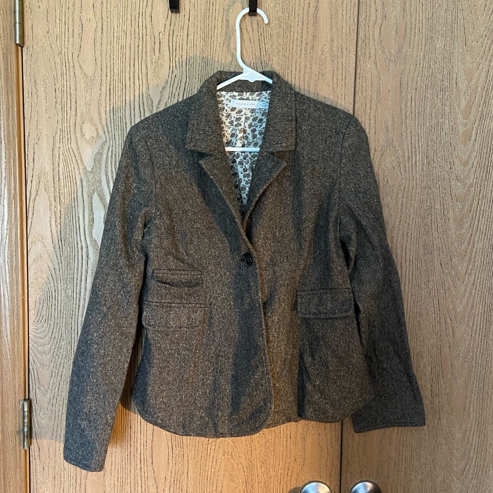 Brown salt and pepper blazer with floral lining